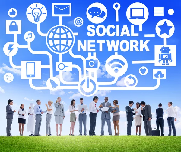 Business People below Social Networking Concept — Stock Photo, Image