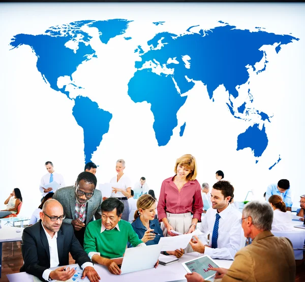 Business meeting with world map background — 스톡 사진