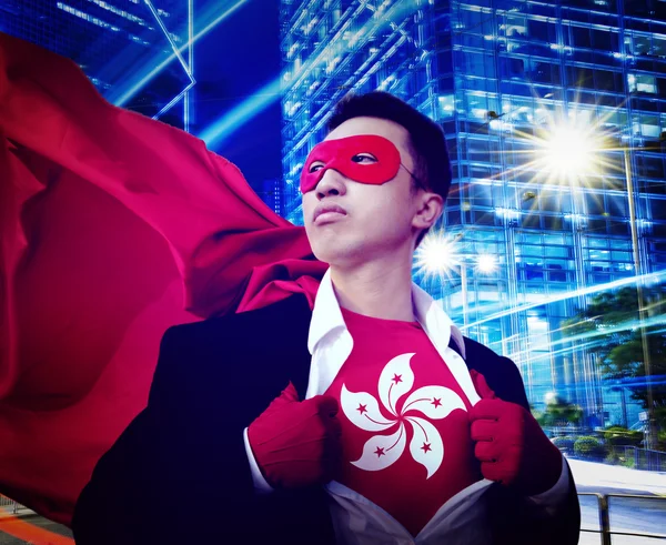 Superheld in Hong Kong City — Stockfoto