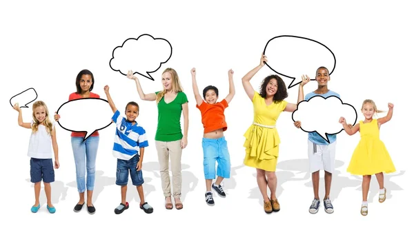 Multiethnic Group of People with Speech Bubbles — Stock Photo, Image