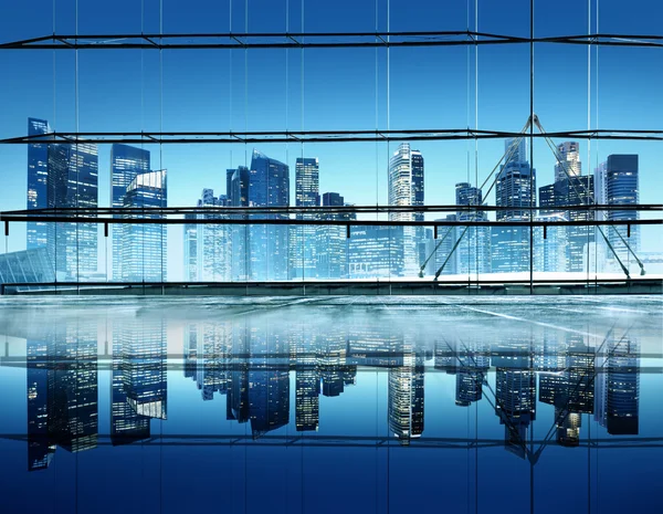 Glass office on the background of the city skyline — Stock Photo, Image