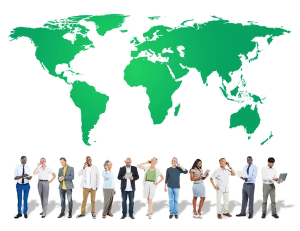 Business people with world map background — Stock Photo, Image
