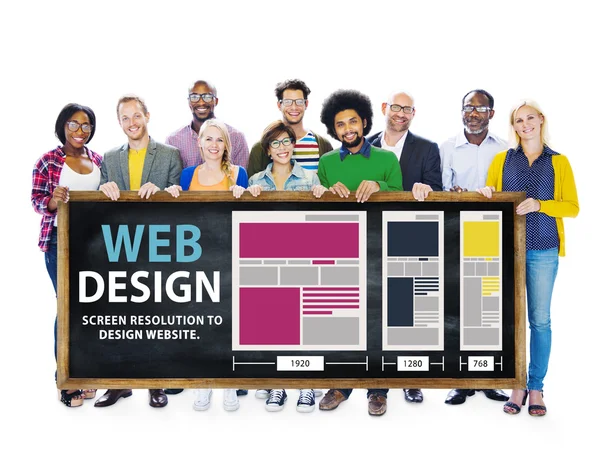 Mensen houden van de banner met Web Design — Stockfoto