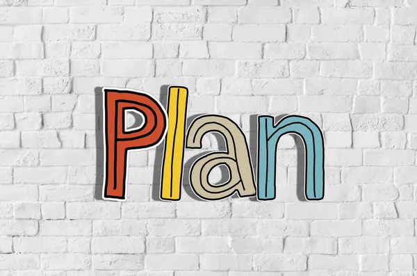 Plan Word on white brick wall — Stock Photo, Image