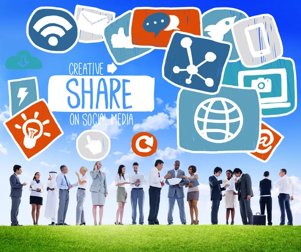 People below Social Media Concept — Stock Photo, Image