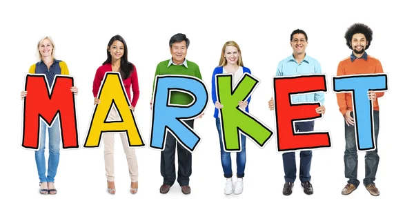 Group of People Holding Letters Market — Stock Photo, Image