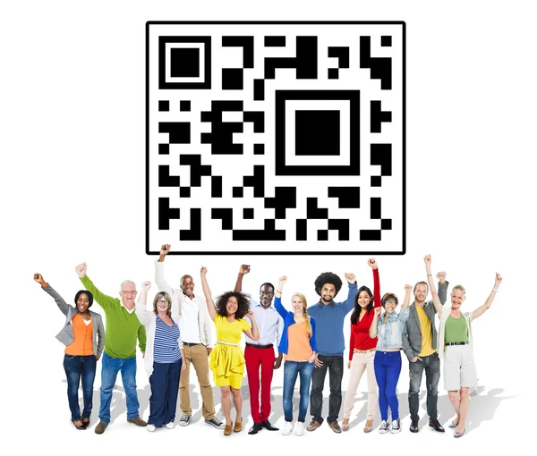 Menschen mit Barcode-Hintergrund — Stockfoto