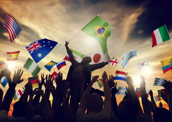 Group of People with different flags — Stock Photo, Image