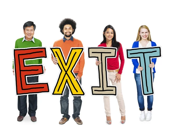 Group of People Holding Letters Exit — Stock Photo, Image