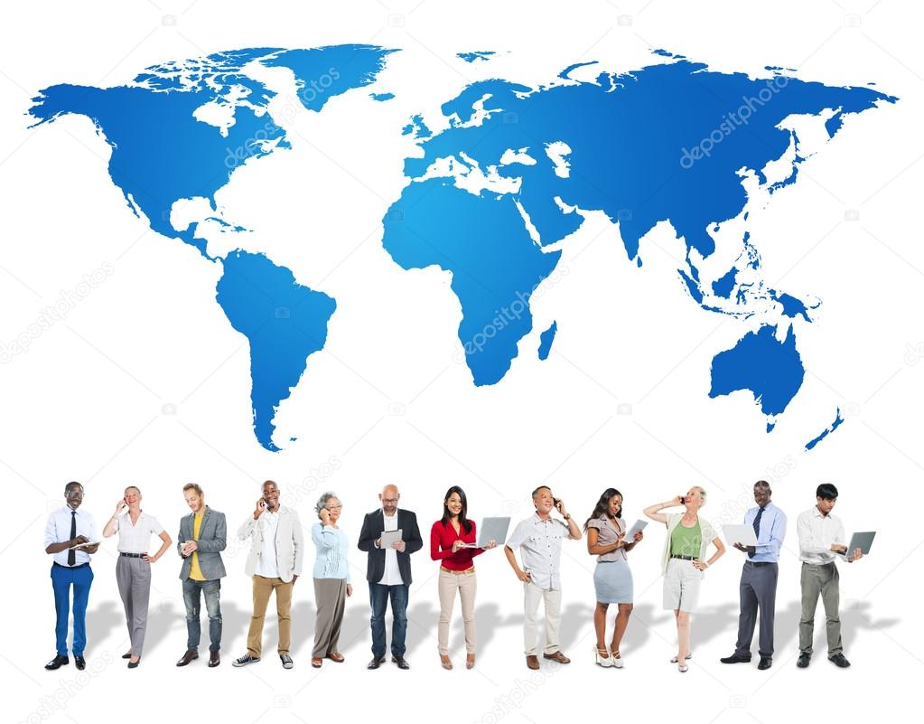 Business people with world map background
