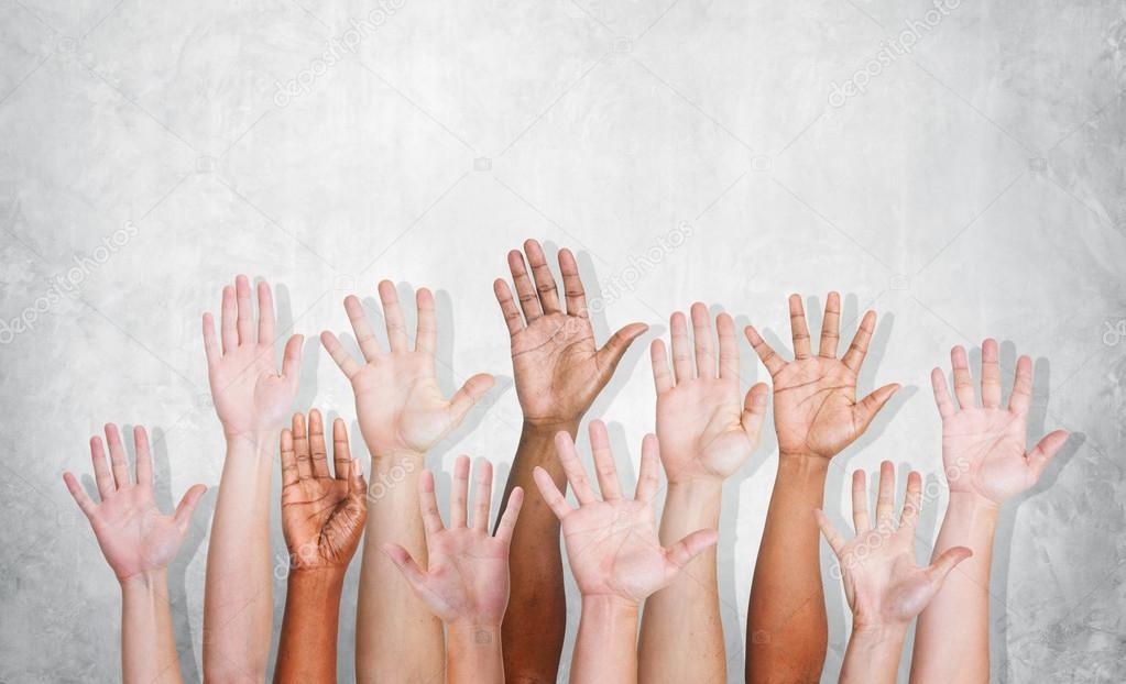Hands of multiethnic people