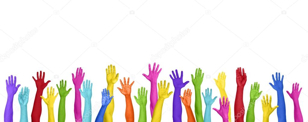 Multicolored Arms on White background