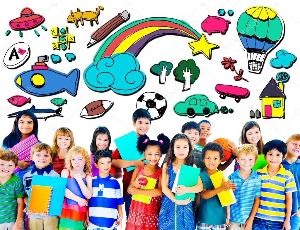Concetto di hobby con un gruppo di bambini multietnici — Foto Stock