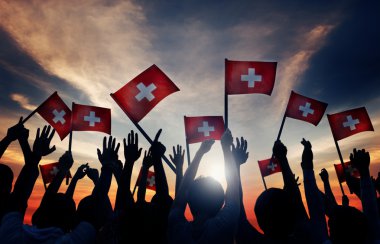 Group of People with Switzerland flags clipart