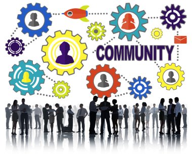 Business People under icons with Community Concept clipart