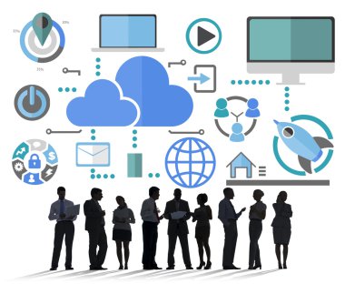 İnsanlar küresel iletişim bulutlar altında