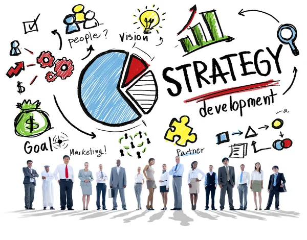 Desenvolvimento de Estratégia de Negócios Objetivo Marketing Visão Planejamento Conceito de Negócios — Fotografia de Stock