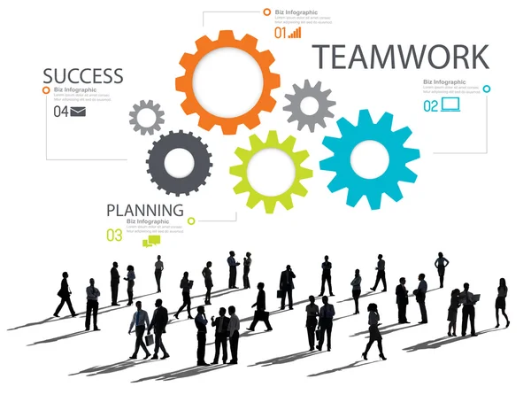 Business people under icons with Teamwork Concept — Stock Photo, Image