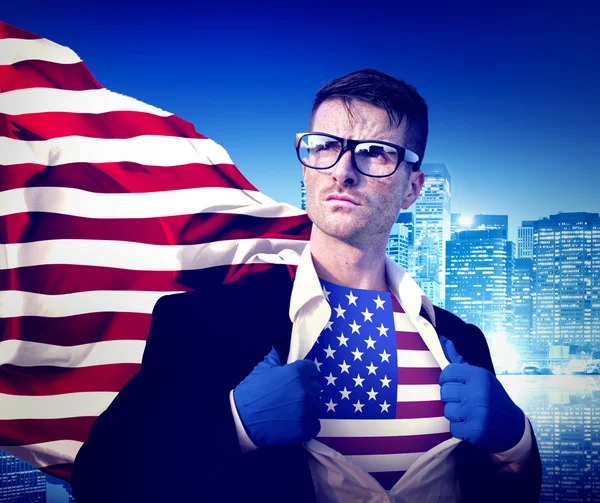 Superhero Businessman with USA flag Concept — Stock Photo, Image