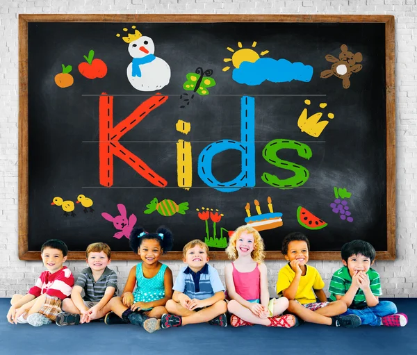 KIds Symbol with Group of Multiethnic Children — Stock Photo, Image