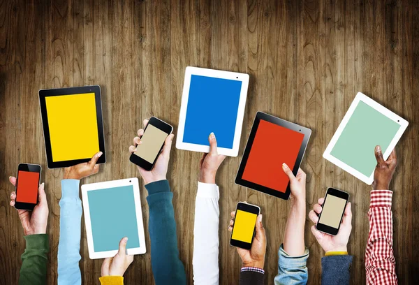 Group of Hands Holding Digital Devices — Stock Photo, Image
