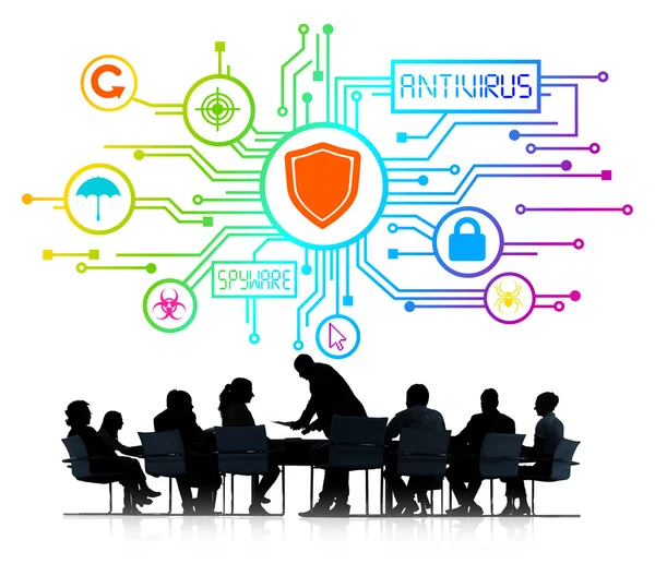 Silhouettes of Business People and Antivirus Concept — Stock Photo, Image
