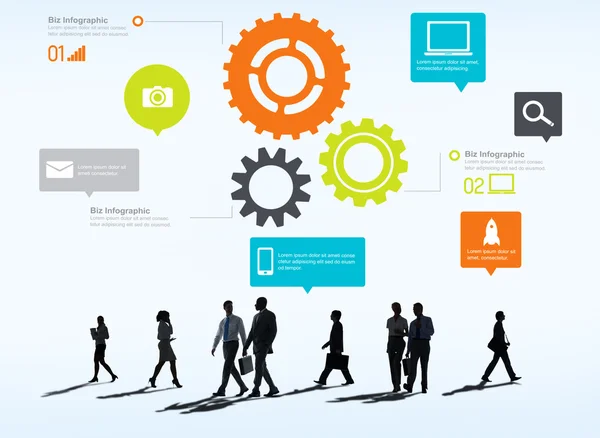 Mensen uit het bedrijfsleven onder de pictogrammen met Teamwork Concept — Stockfoto