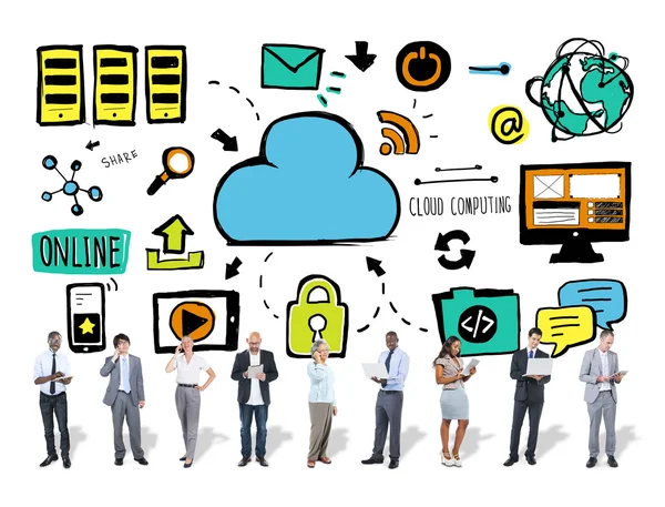 Diversiteit mensen Cloud Computing digitale communicatie schakeling — Stockfoto