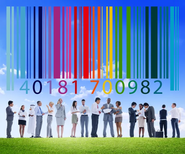 People standing under barcode — Stock Photo, Image