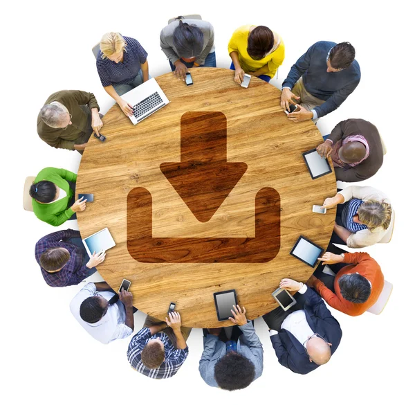 People at meeting with symbol — Stock Photo, Image