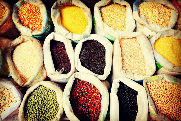 Diverse Multi Colored Legume Sack at Market