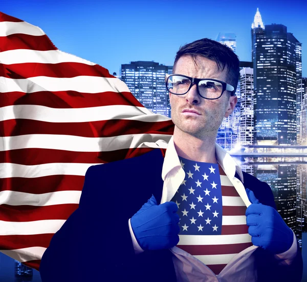 Superheld zakenman met Usa vlag Concept — Stockfoto