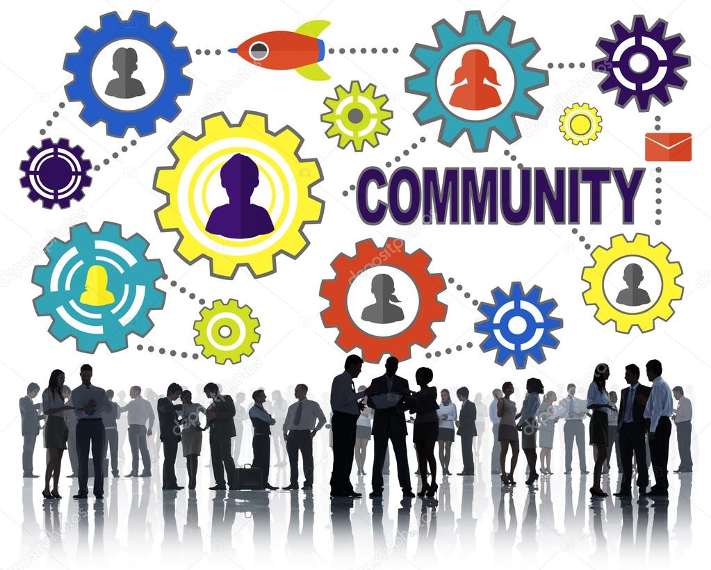 Business People under icons with Community Concept