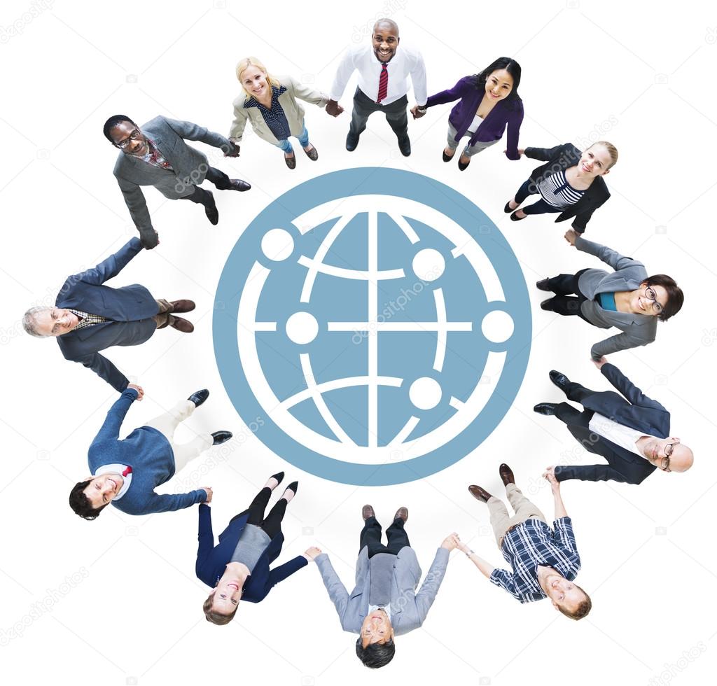 Business People Holding Hands and Globe Symbol