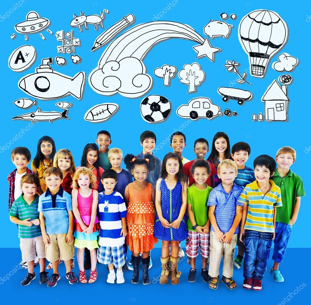 Concetto di hobby con un gruppo di bambini multietnici — Foto Stock
