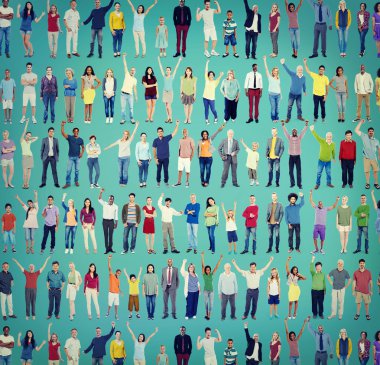 Casual çok ırklı insanlar beraberlik ve kutlama kavramı