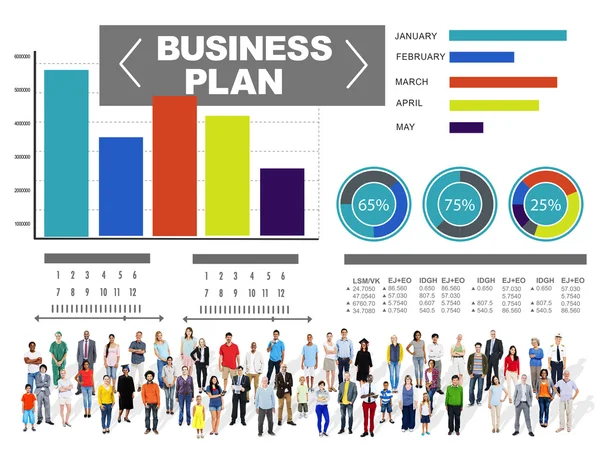 Különböző emberek és üzleti terv — Stock Fotó
