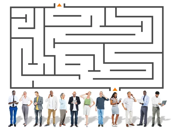 Maze Directions, Business People, Solution, Teamwork — Stock Photo, Image