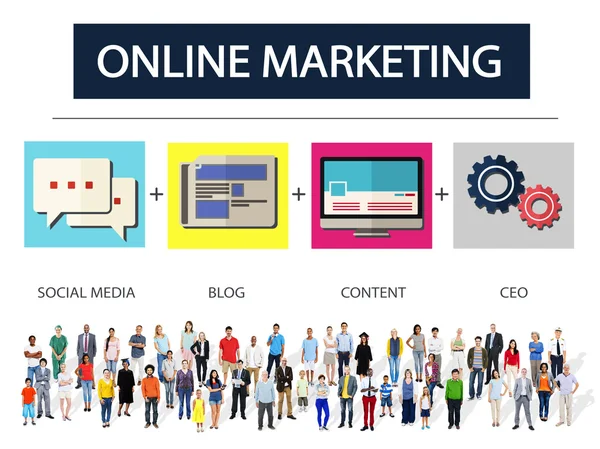 Diversas personas y marketing online — Foto de Stock