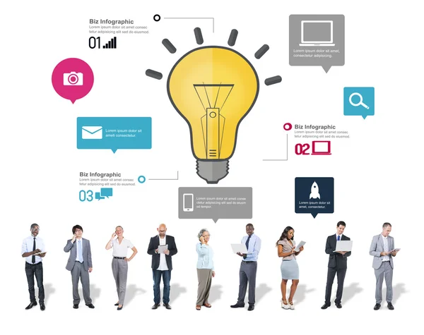 Ideeën en inspiratie, creativiteit, Biz, Infographic, innovatie — Stockfoto