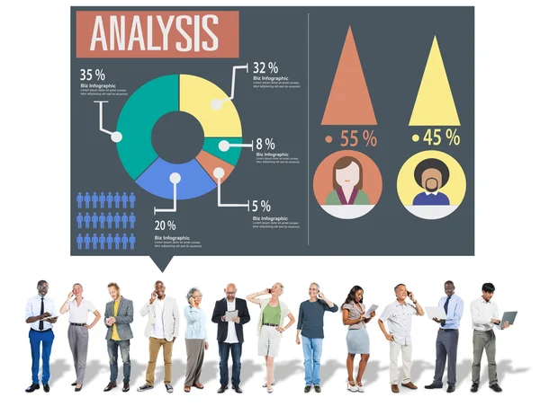 Analyse und analytisches Marketing, Sharing, Grafik und Diagramm — Stockfoto