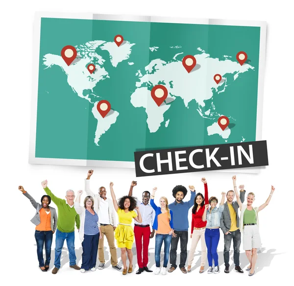 Personengruppe und Check-in-Konzept — Stockfoto