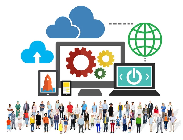 Diverse mensen en Cloud Data Concept — Stockfoto