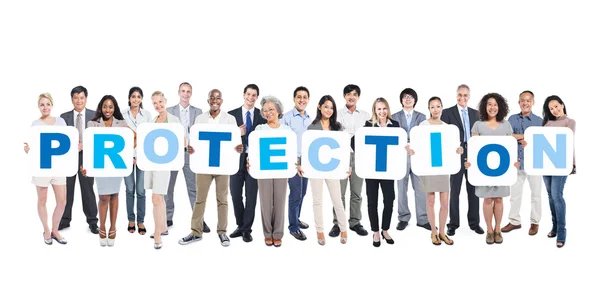 Slovo ochranu a podnikatelů, týmová práce — Stock fotografie