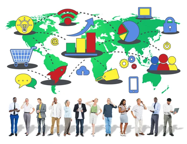 Marketing, business globale, crescita e media commerciali — Foto Stock