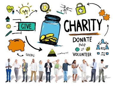 People with Digital Devices, Help, Donation and Charity Concept