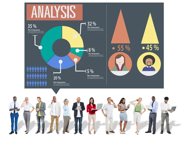 Analyse en analytische Marketing, delen, grafiek en Diagram — Stockfoto