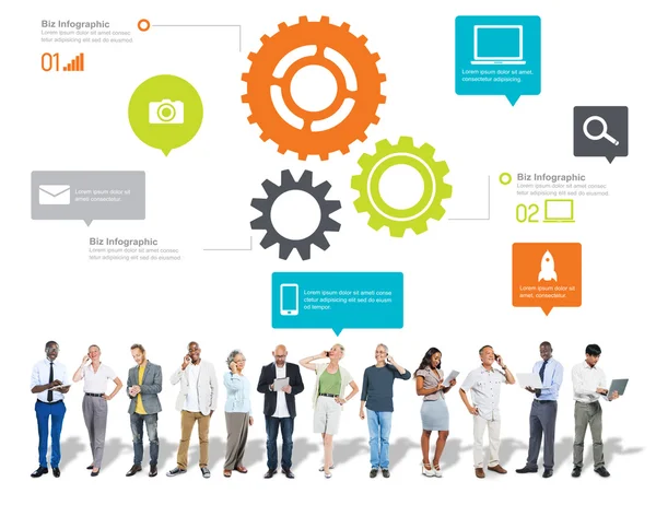 Teamwork, functionaliteit, technologie en businessconcept — Stockfoto
