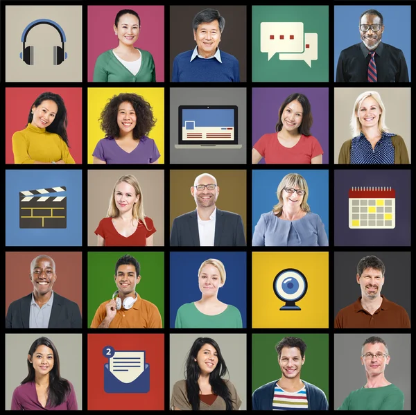 Gezichten en technologie, mensen diversiteit, multi-etnische groep — Stockfoto