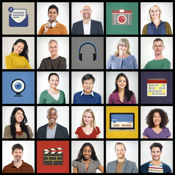 Ansikten och teknik, människor mångfald, multietniskt grupp — Stockfoto